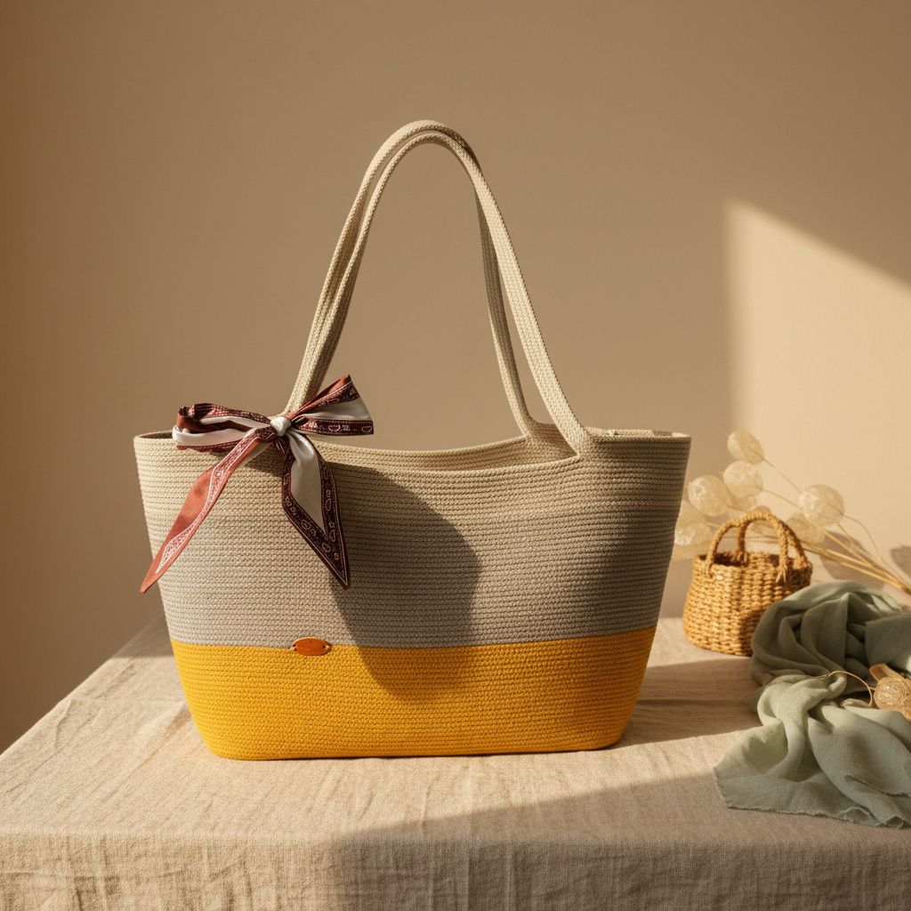 Szeroka torba shopper ze sznurka bawelnianego