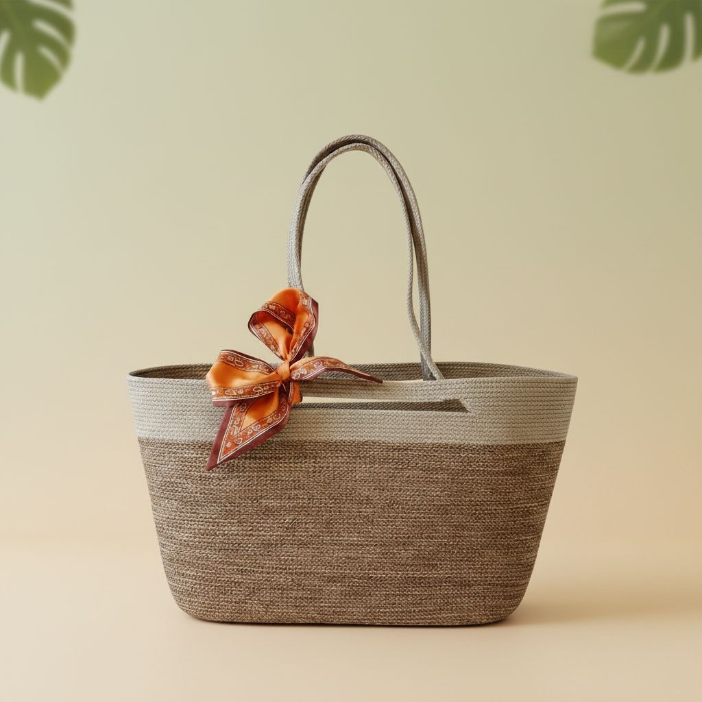 Torebka shopper ze sznurka, melanz i cappuccino